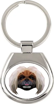 Image de Pékinois, chien du palais de Pékin - porte-clés géométrique avec photo et inscription Art-Dog