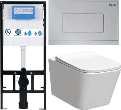 Immagine prodotto di Domotechnika | Set Wc 3in1 - Vaso WC Rimless 51,5x36x34cm - Tinos bianco lucido - Telaio a scomparsa 113x52x12cm