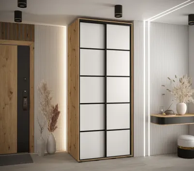 Produktbild von Kleiderschrank YVONA 4 - 100/60 cm, Eiche handwerklich / weiß / schwarz