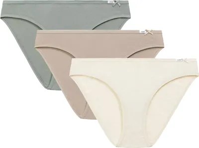 Immagine prodotto di Slip bikini da donna, confezione da 3, modello Atlantic, in cotone, beige e verde, taglia XL