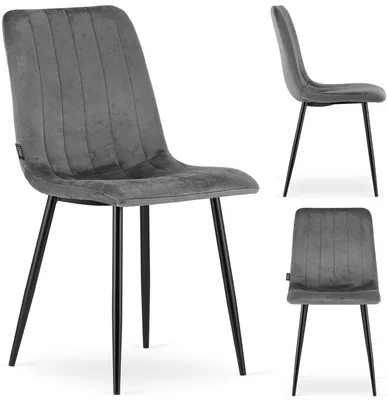 Zdjęcie produktu dla Krzesło Tapicerowane Welur Velvet do Salonu Kuchni Jadalni Szare Simple