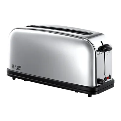 A silver and black Russell Hobbs toaster is shown on a white background.