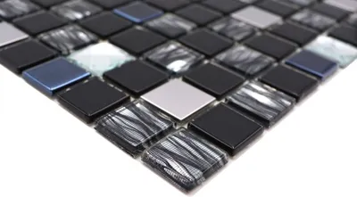 Produktbild von Handmuster Mosaikfliese selbstklebend Transluzent Edelstahl schwarz Glasmosaik Crystal Stahl schwarz Glas MOS200-4CM26_m