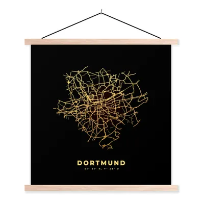 Produktbild von MuchoWow® Textilposter Stadtplan - Dortmund - Gold - Karte 60x60 cm mit holzfarbenen Rahmen - Wanddekoration
