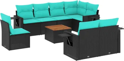 Immagine prodotto di vidaXL Set di divani da giardino da 9 pezzi con cuscini, in polyrattan nero