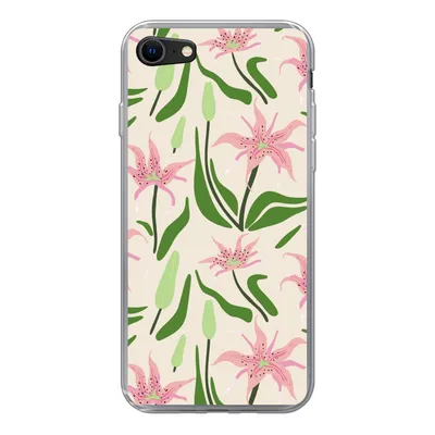 Produktbild von MuchoWow® Handyhülle Schutzhülle Hülle für iPhone SE 2020 Blume - Rosa - Blatt Silikon Softcase Handy Hülle - Kartenbesitzer