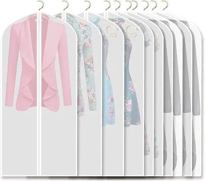 Produktbild von Unyqoos® 10er transparente Kleiderhüllen mit Reißverschluss, PEVA 60×140 cm – wasserdicht, mottenabweisend, Staubschutz für Kleider & Anzüge