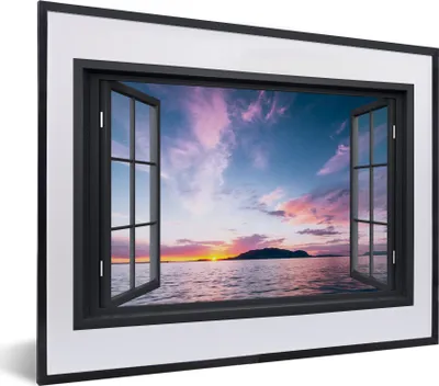 Produktbild von MuchoWow® MuchoWow® Gerahmtes Poster Mit Blick auf - Meer - Sonnenuntergang 40x30 cm - Poster mit zchwarzem Bilderrahmen - Bilderrahmen - Poster im Rahmen