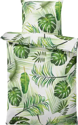 Produktbild von Bettwäsche 135x200 cm Tropical Palmen Tropische Blätter grün weiß Microfaser