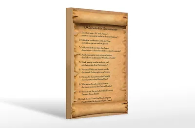 Produktbild von Holzschild Spruch 20x30cm 10 Gebote für Ehemänner sage ja