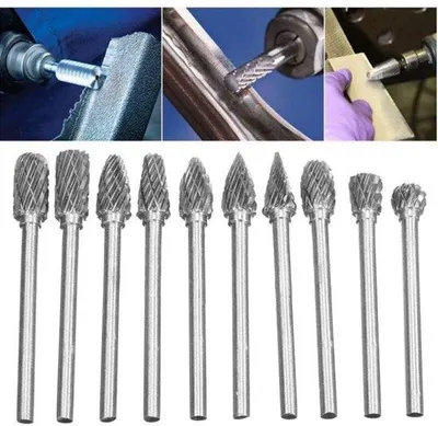 Produktbild von Wolfraamcarbide rotierende Schleifset - mit Schleifkanten - für Drehmaschinen, Metallbohren und Polieren - 10er Set