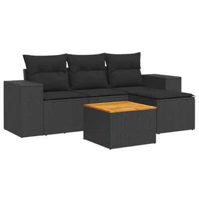 Produktbild von vidaXL 5-tlg. Garten-Sofagarnitur mit Kissen Schwarz Poly Rattan