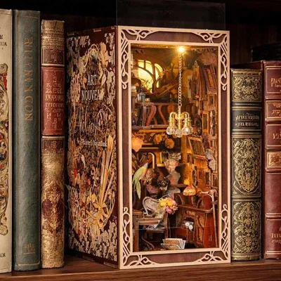 Image de Maison miniature Book Nook - Art Nouveau - Puzzle 3D - 267 pièces - Maison miniature en bois - avec éclairage LED