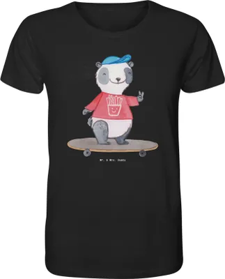 Produktbild von Mr. & Mrs. Panda Tshirt Panda Longboard fahren Größe S - Schwarz - Geschenk, T-Shirt, Oberteil, herren shirt, Skaten