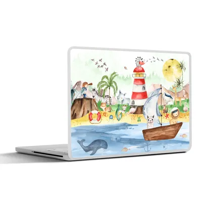 Produktbild von MuchoWow® Laptop Aufkleber Sticker Cover Strand - Tiere - Kinder - Leuchtturm - Jungen 31x22.5 cm - Laptop-Deko