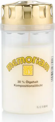 Produktbild von MEMORIAM-Kompositionsöllicht mit Golddeckel, Weiß, Nr. 233, AETERNA, Brenndauer ca. 2.5 Tage, 125/60 mm, Karton mit 20 Stück