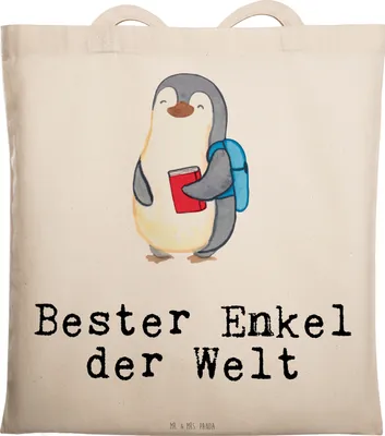 Produktbild von Mr. & Mrs. Panda Schultasche Pinguin Bester Enkel der Welt - Transparent - Geschenk, dokumententasche, Enkelsohn, Taufe, Büchertasche, Einkaufstasche, Oma, Geschenkidee