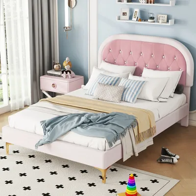Produktbild von Polsterbett mit LED-Beleuchtung und Stauraum,140x200 cm, gepolsterter Kopfteil, Doppelbett, Stauraumbett, Leinen