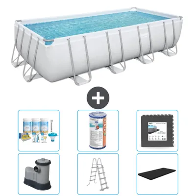 Produktbild von Bestway Rechteckiges Power Steel-Schwimmbecken – 549 x 274 x 122 – Grau – inklusive Pumpe – Leiter – Abdeckung Wartungspaket - Filter - Bodenfliesen