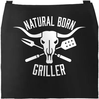 Produktbild von Grill-Schürze für Männer mit Spruch Natural Born Griller Baumwoll-Schürze Küchenschürze Kochschürze Grillen Barbecue BBQ Fleisch Sommer Moonworks® schwarz unisize