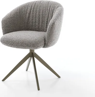 Produktbild von DELIFE Drehstuhl Caja-Flex mit Armlehnen Bouclé Silbergrau Kreuzgestell breit Effektfinish Titan 360° drehbar Taschenfederkern