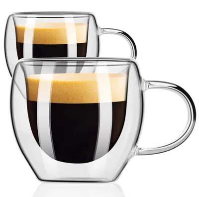 Produktbild von Espressotassen doppelwandig mit Griff, 80ml, 2er-Set, Borosilikatglas