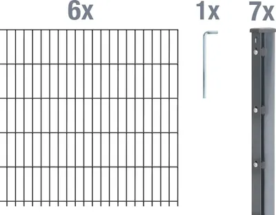 Produktbild von Alberts Doppelstabmattenzaun 6-5-6, Matten 2,50 m, Höhe 83 cm, Länge 15 m, anthrazit, Zaun als Komplettset, Pfosten mit Klemmlasche 60x40 mm
