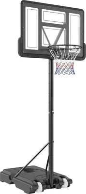 Immagine prodotto di Canestro da basket, sistema di tabellone portatile regolabile in altezza da 4 a 10 piedi, canestro da basket da 44 pollici, set da basket per bambini e adulti con ruote, supporto e base riempibile, per esterni/interni