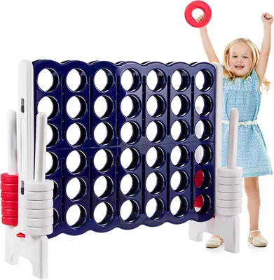 Produktbild von GOPLUS 4 Gewinnt Strategiespiel, aus PE & PP, für 2 Spieler, 4 Gewinnt Rasterwand, mit 42 Schachfiguren, 4 In Einer Reihe, für Kinder & Erwachsene, Geeignet für drinnen & draußen (Dunkelblau)