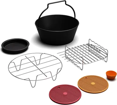 Produktbild von Klarstein AeroVital Deluxe Heißluftfritteuse Zubehör – Grillrost, Bbq-Set, Pizzapfanne, Kuchenform, Silikonformen & Matte, Spülmaschinenfest, Antihaft, Kompatibel Mit AeroVital Modellen