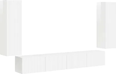 Image de Ensemble de meuble TV mural Montage mural 4 pcs Blanc brillant