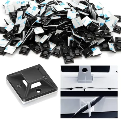 Produktbild von 100 Stück Kabelbefestigung Selbstklebend,Kabelclips Halter Montage Befestigungen Basishalter für Heim Büro