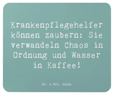 Produktbild von Mr. & Mrs. Panda Mauspad Spruch Krankenpflegehelfer Zauberer - Meeresbrise - Geschenk, laptop, Beruf, pc mousepad, personalisierte Geschenke, mit Herz, Humor, Mouse Pad