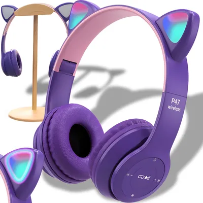 Produktbild von Słuchawki Bluetooth Cat Ear 5.0 Wireless Stereo Over-Ear Cat Kids Headphones LED RGB Light for Girls Kids Smartphone Laptop PC Purple Retoo