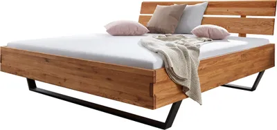 Produktbild von Massivholzbett Wildeiche geölt massiv 140 x 200 cm Holzkopfteil - BIRK - Die Möbelfundgrube