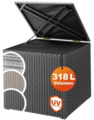 Produktbild von CASARIA® Auflagenbox 318L Polyrattan - Wetterfeste Garten Aufbewahrungsbox für Kissen & Sitzauflagen 75x75x70cm, für Balkon, Terrasse und Garten, UV-beständig Schwarz