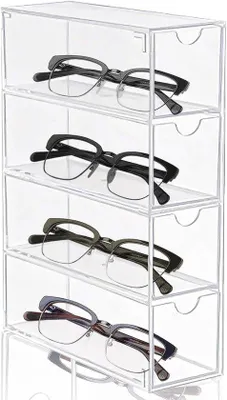Produktbild von Famanu Aufbewahrungsbox für Brillen mit 4 Fächern - Transparente Brillenorganizer