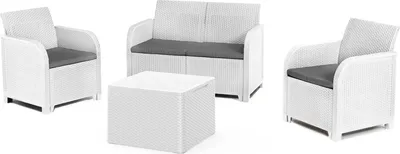 Produktbild von Dmora Outdoor-Set Barrhead Weiß: 3-Sitzer & Tisch