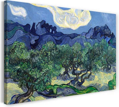 Produktbild von Leinwandbild (80x60cm): Vincent van Gogh - Die Oliven-Bäume, echter Holz-Keilrahmen inkl. Aufhänger, handgefertigt in Deutschland