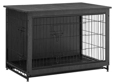 Obrázek produktu pro Robustní psí klec – konstrukce z překližky/oceli – černá barva – rozměry 98 x 65 x 68 cm