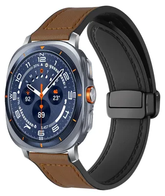 Produktbild von By Qubix Leder + Silikonarmband - Dunkelbraun - passend für Samsung Galaxy Watch Ultra - 47 mm