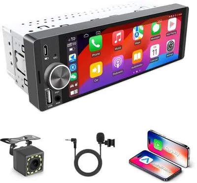 Productafbeelding van Autoradio 1-DIN - 6,28 Inch Touchscreen - Draadloos CarPlay En Android Auto - Bluetooth - FM Radio - USB-C - Equalizer - Aansluiting Achteruitrijcamera