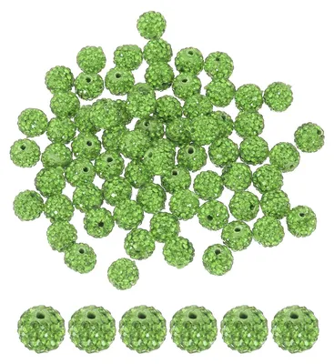 50 Strass-Perlen, 10 mm, Disco-Ball, Hellgrün, mit elastischem Band