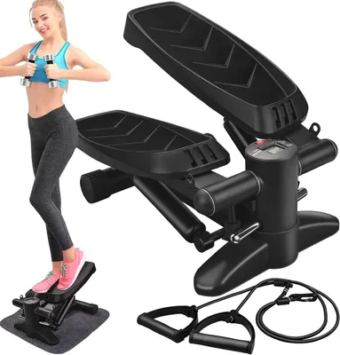 Produktbild von Fitness-Stepper – Trainingsgerät für zu Hause – Cardio-Training – Mit Widerstandsbändern – 112 x 38 x 30 cm – Schwarz