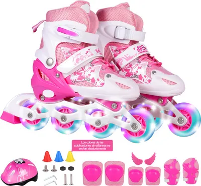 Image de (Rose) Patins à roulettes réglables pour enfants garçons filles avec roues lumineuses