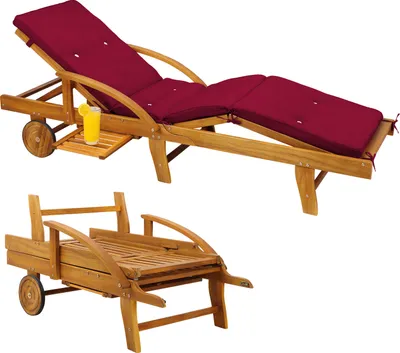 Image de CASARIA® Bain de soleil en bois d'acacia avec coussin housse rouge inclus jardin balcon exterieur chaise longue ergonomique