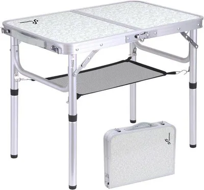 Image de Table pliante de camping Famanu, réglable en hauteur - Table portable avec filet de rangement