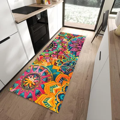 Produktbild von Küchenteppich 90x240cm rutschfest & abwischbar PVC Läufer - Mandala Design