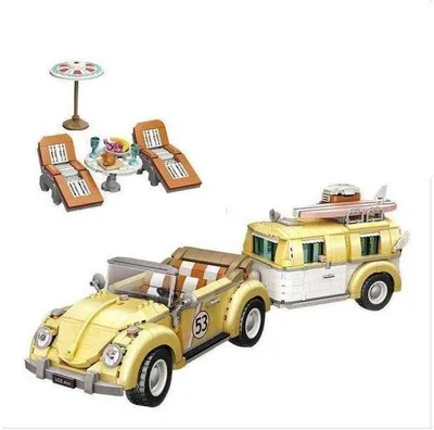 Produktbild von Oldtimer Cabrio mit Wohnwagen Mini Bausteine Bausatz 2228 Teile