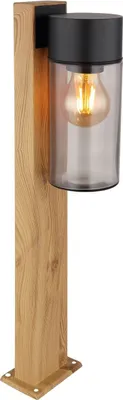 Produktbild von Globo Lighting Außenleuchte Edelstahl holzoptik dunkel, Edelstahl schwarz matt, Glas rauchfarben, Richtung Lichtschein: abwärts, IP44, LxBxH: 90x145x500mm, exkl. 1x E27 40W 230V